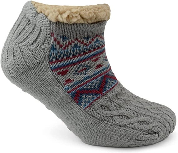 Chaussettes pantoufles tricotées avec doublure en sherpa - Rose