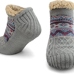 Slipper Fluffy Socks for Men Knitted Socks Warm Sherpa Fuzzy Bed Slippers One Size Skid Slip Grips. One Size(6-11 UK)