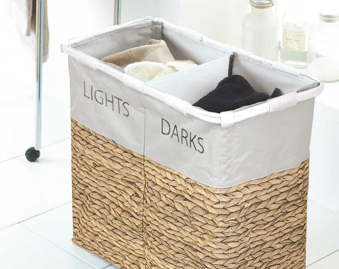 Wicker Print Lights and Darks Laundry Hamper Clothes Storage Bin Two