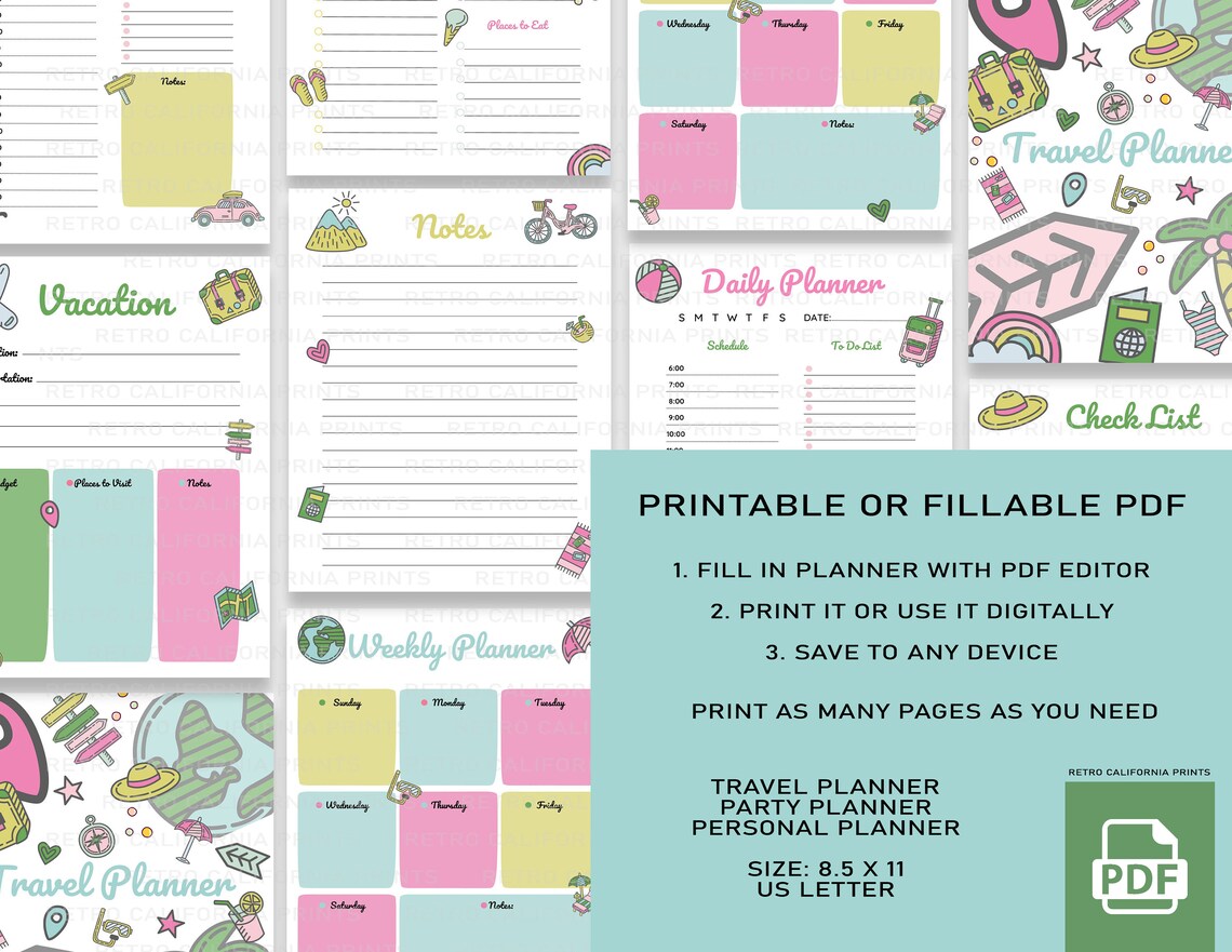 Printable Daily Planner, Travel Planner, Weekly Planner, Checklist ...