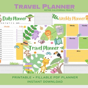 Printable Daily Planner, Travel Planner, Weekly Planner, Checklist Planner, Fillable PDF Planner, Instant Download, US Letter