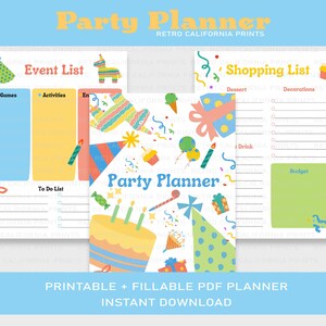 Printable Daily Planner, Party Planner, Weekly Planner, Checklist Planner, Fillable PDF Planner, Instant Download, US Letter