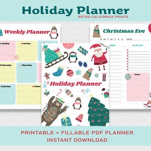 Printable Daily Planner, Holiday Planner, Weekly Planner, Checklist Planner, Fillable PDF Planner, Instant Download, US Letter