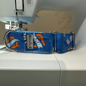Martingale 38mm Wide Dog Collar - Hot Wheels- Blue