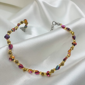 Happy Feet Metallic Beaded Anklet, Delicate Jewelry, Women&#39;s Ankle Bracelet, Handmade Beaded Anklet, Beach Anklet, Boho jewelry