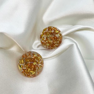 The Afia Stud Earrings, Gold Flake Round Resin Earrings, Button Earrings, Handmade Earrings, Gift for Mom