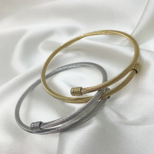 Calista Twisted Cuff Bracelet, Stackable Cuff, Adjustable Bangle, Stainless Steel Cable Bracelet, Cable Unisex Bracelet