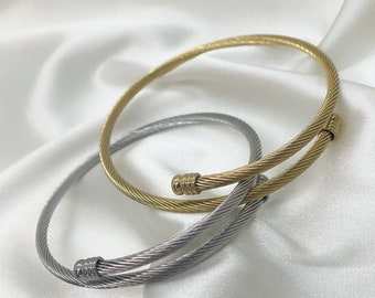 Pulsera de manguito trenzado Calista, manguito apilable, brazalete ajustable, pulsera de cable de acero inoxidable, pulsera unisex de cable