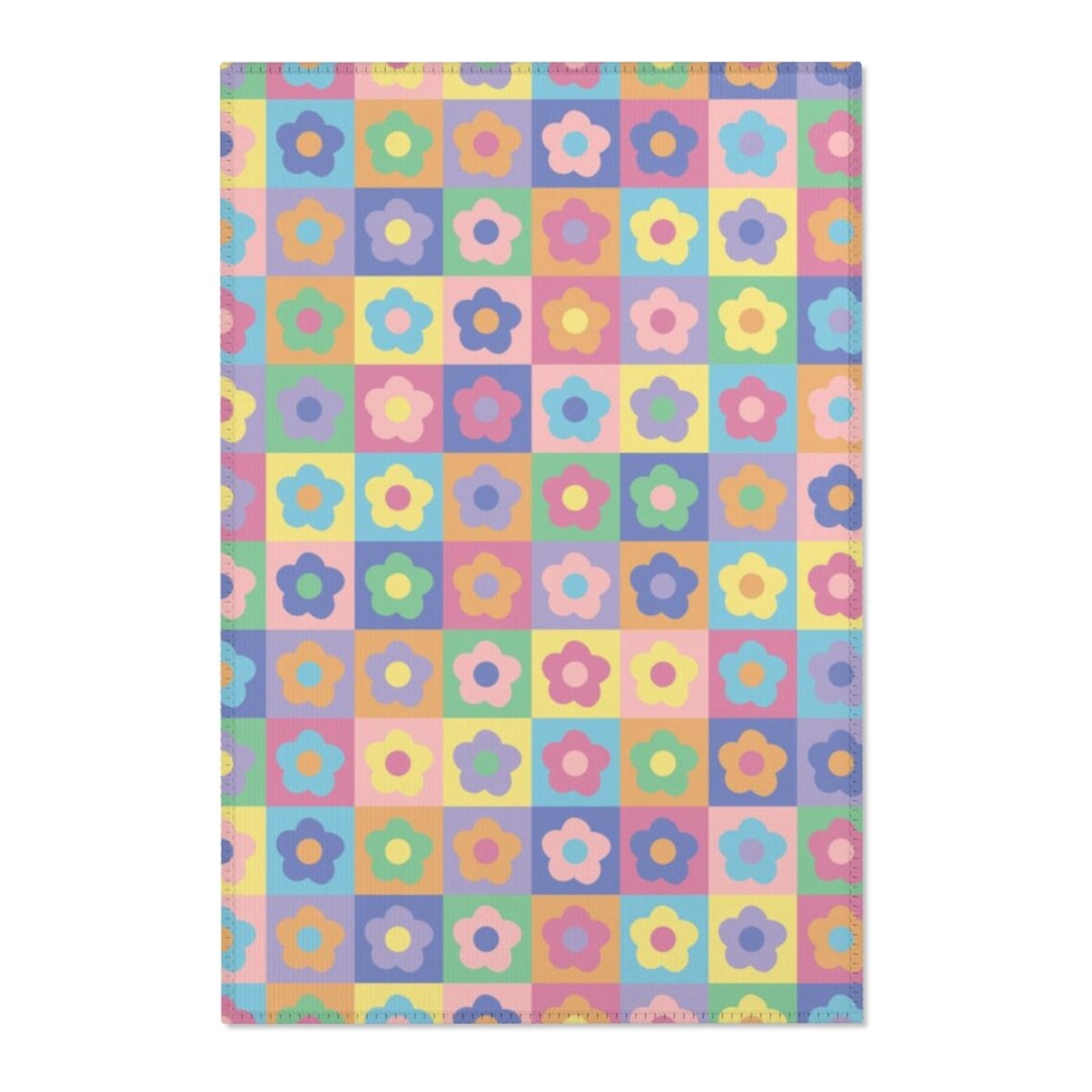 Y2K Aesthetic Decor Floral Checkered Rug Cute Rugs Checkered Etsy