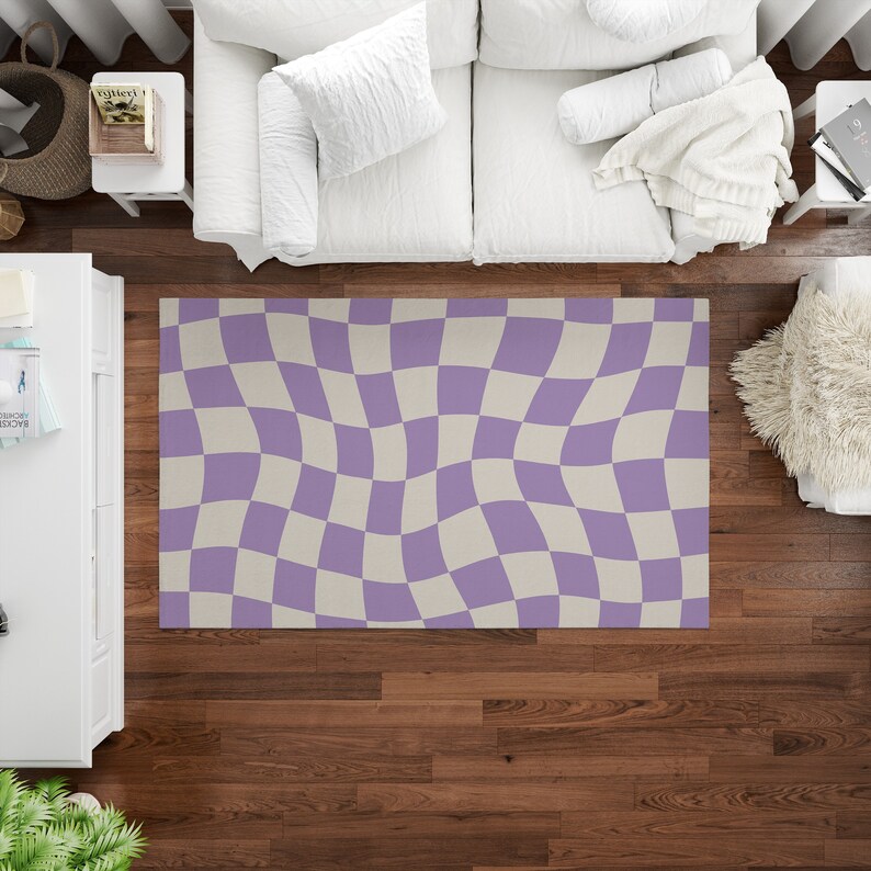Lilac Checkered Rug Cute Area Rugs Checkered Carpet Funky Etsy
