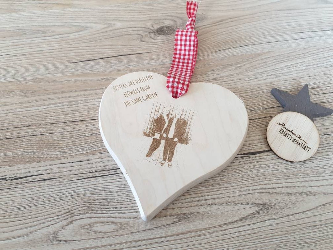 Personalisiertes Holzherz, Wandbild, Foto, Spruch, Geschenk, zum