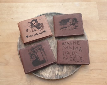 Engraved wallet natural leather vintage light brown or dark brown - purse / wallet / wallet individual