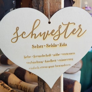 Heart &quot;Sister&quot; individually designed, wooden heart, entrance sign, birthday, gift, Christmas