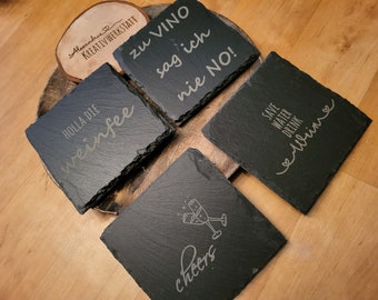 Slate coasters, engraved, drinking sayings, high-quality coasters with laser engraving, glass coasters, wine, personalized, individual