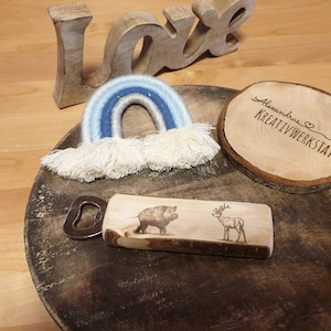 Flat natural bottle opener with name made of alder, engraving, laser, beer, gift, angler