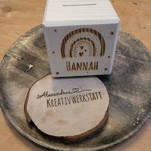 Money box with name, personalized money box, wooden money box square, money box, baptism, savings bank, birth, money gift