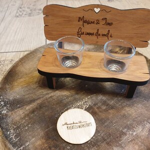 Personalized schnapps bench with engraving made of alder wood, wedding, housewarming, birthday, retirement