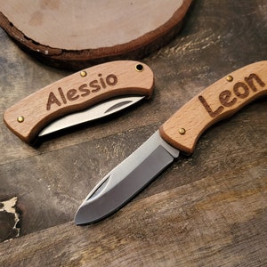 My first carving knife wooden pocket knife for children with engraving that can be individually designed image 1