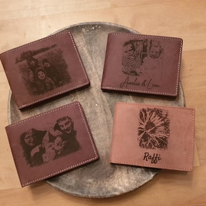 Gravierte Geldbörse Natur Leder Vintage Hellbraun oder Dunkelbraun - Geldbeutel / Portemonnaie / Brieftasche individuell