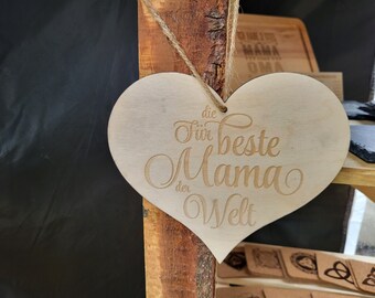 Heart for the best mom, customizable, wooden heart, entrance sign, door decoration, wall decoration, Mother&#39;s Day, Best Mom, Mother&#39;s Love, Thank you