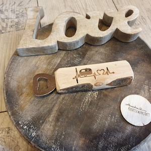 Abridor de botellas plano natural con nombre hecho de aliso, grabado, láser, cerveza, regalo, caravana, autocaravana