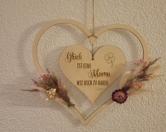 Door wreath, &quot;Happiness is having a mom like you&quot; customizable, wooden heart, Mother&#39;s Day, gift, mom, door sign, wall decoration, entrance