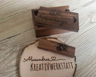 USB-Stick personalisiert, Logo, Hochzeit, individualle Lasergravur, Holz USB-Stick 16GB/32GB/64GB