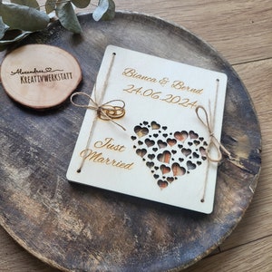 Hochzeitsgeschenk, Geldgeschenk zur Hochzeit, personalisiertes Geldgeschenk, Geschenkkarte aus Holz, Geschenkverpackung Brautpaar, Karte