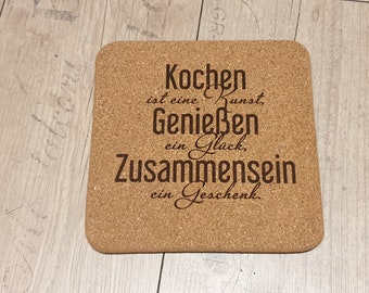 Cork pot coaster with saying, gift idea, kitchen, decoration, cork coaster, pull-in gift, hot plate, square, square