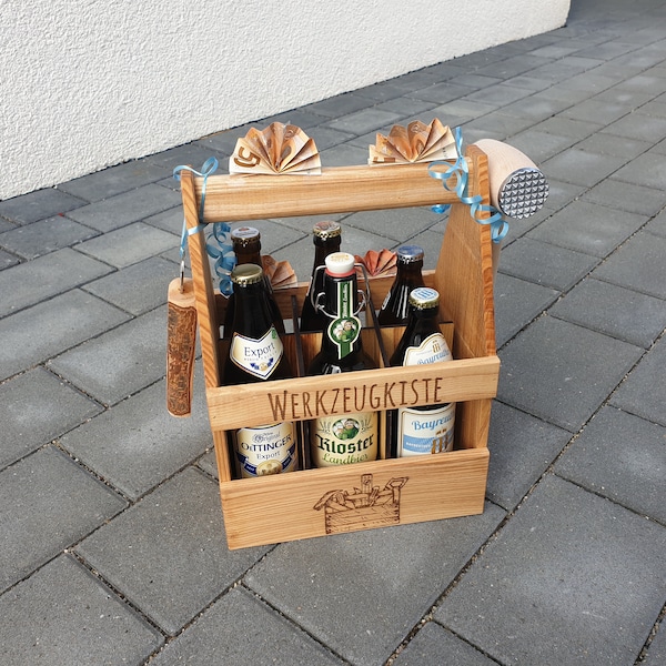 Bierträger aus Esche massiv geölt, Männerhandtasche, Geschenk, Biertrinker, Flaschenträger, personalisiertes Geschenk