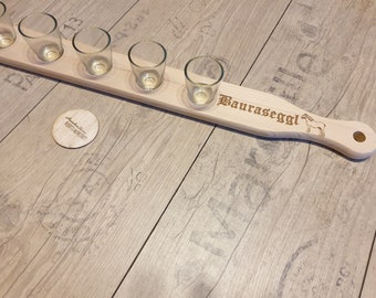 Grappa latte, tagliere per grappa, regalo ideale, grappa latte in abete rosso con stamperl