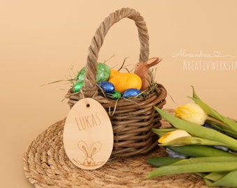 Panier de Pâques, panier de Pâques, nid de Pâques, idée cadeau personnalisée, panier avec badge nominatif, décoration de Pâques, pendentif en bois, fleur fille