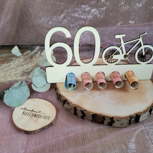 Geldgeschenk zum Geburtstag individuell erstellbar, Radfahrer, Geldgeschenke aus Holz,  originelle Geldgeschenke, Fahrrad, 60. Geburstag