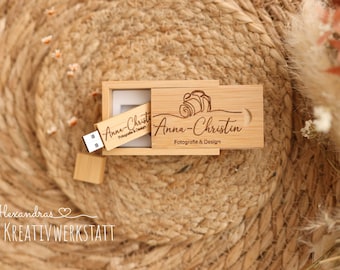 Personalized USB stick, logo, wedding, individual laser engraving, wooden USB stick 16GB/32GB/64GB