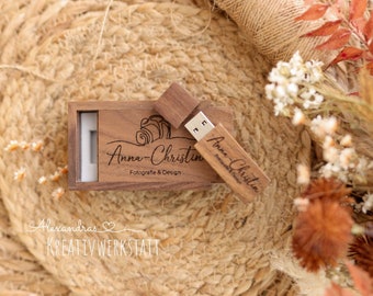 USB stick personalized, logo, wedding, individual laser engraving, wooden USB stick 16GB/32GB/64GB