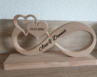 Unendlichkeitszeichen/Endlosschleife/Infinity Unikat aus Buchenholz personalisiertes Geschenk zur Hochzeit