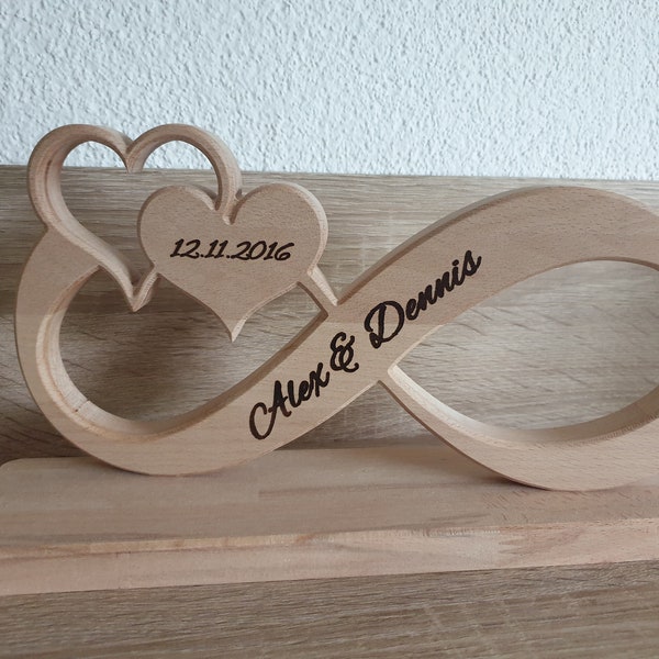 Unendlichkeitszeichen/Endlosschleife/Infinity Unikat aus Buchenholz personalisiertes Geschenk zur Hochzeit