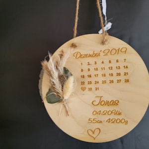 Holzschild mit Namen und Geburtsdaten, personalisiertes Geschenk zur Geburt oder Taufe