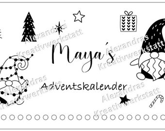 Adventskalender personalisiert mit Name klein,Wichtel,Weihnachten,Adventskalender aus Holz/Laser, Advent, Jutesäckchen, zum selbst befüllen