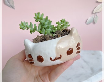 Cat flower pot planter cute tail handmade ceramic