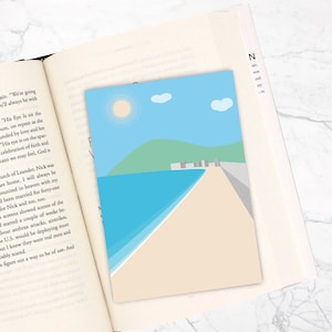 Stampa di paesaggio marino e spiaggia, stampa minimalista, Baia dei Saraceni, Italia, biglietto d'auguri, decorazione artistica di cartoline, dipinto murale