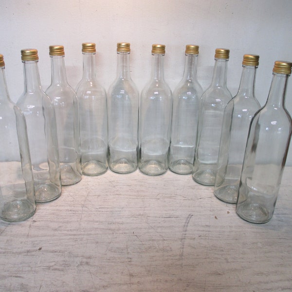 Lot of 10 IDENTICAL Empty 750ml Clear Wine Bottles with Original Lids, No Labels, Clean