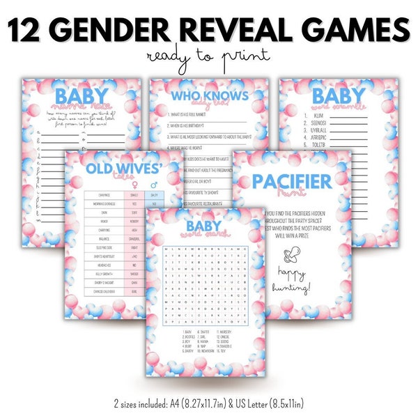 Gender Reveal Games Printable Etsy