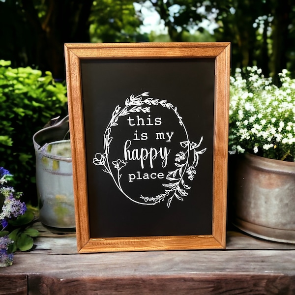 This Is My Happy Place, Home Sweet Home Sign, Wildflower Sign, She Shed Sign, Stained Wood Frame, Lake House Wall Decor, Rustic Wood Sign