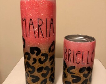 Cheetah Print Mother Daughter Tumbler Set, Mother Daughter Gift, 20oz  Skinny Tumbler, 12oz Sippy Cup, Matching Cup Set, Leopard Glitter Cup