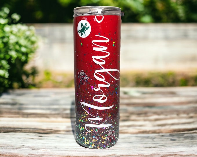Custom Team Name Colors Glitter Tumbler, Personalized Name Stainless Steel Cup, Unique Team Logo Sports Fan Present, Travel Vacation Cup