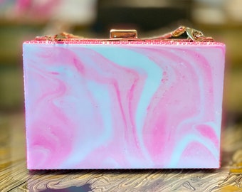 One Of A Kind Pink and White Clutch Purse