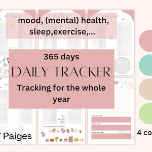 Daily Tracker 365 days (habits, mood, (mental) health, sleep, exercise...) printable A4