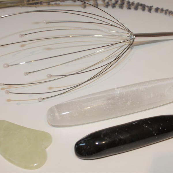 EDELSTEIN Wellness Set / Kopfmassage / Gua Sha / Massagestab