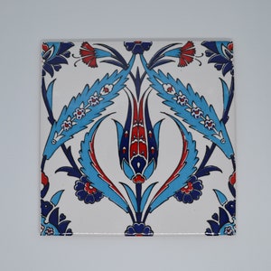 Handmade Turkish Iznik Ceramic Bathroom Kitchen Wall Tile Floral Tulip Design 20cm x 20cm